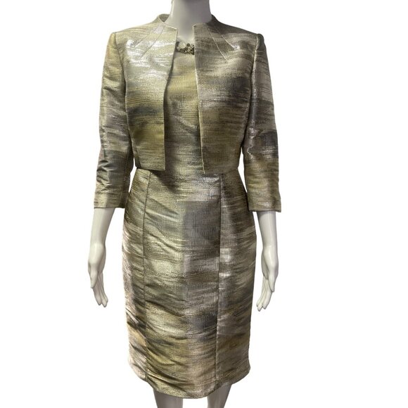 Tahari Dresses & Skirts - Tahari Women's 2 Piece Suit Sleeveless Dress w/Jacket Gold & Silver Size 2 SKU 2